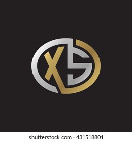XS initial letters looping linked ellipse elegant logo golden silver black background
