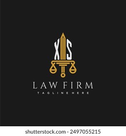 XS initial monogram for lawfirm logo with sword and scale