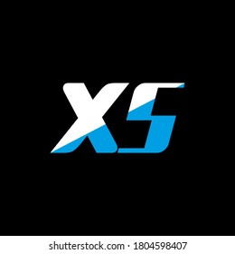 XS letter logo design on black background. XS creative initials letter logo concept. XS icon design. XS white and blue letter icon design on black background. X S, x s