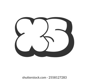 XS logo, bubble comic lettering, rounded in graffiti style black and white silhouette. Trendy preschool X and S letter text for festival party, personal initials, children funky print and web. 