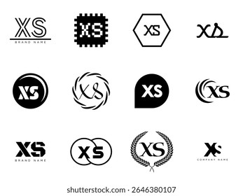 Modelo da empresa de logotipo XS. Letra x e logotipo s. Defina diferentes letras serifas clássicas e texto em negrito moderno com elementos de design. Tipografia inicial da fonte. Coleção de identidade de negócios na moda.