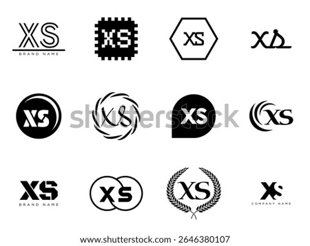 XS logo company template. Letter x and s logotype. Set different classic serif lettering and modern bold text with design elements. Initial font typography. Collection trendy business identity.