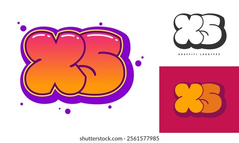 XS logo design for festival or party. Initial letter x and s in graffiti style. Creative modern lettering company name of font typography. Kids trendy logotype or identity. Vector illustration.