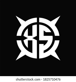 XS Logo monogram with four pieces circle slice design template on Black Background