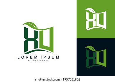 XS logo monogram with green leaf nature organic bio curved shape premium vector design template