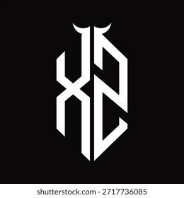 Monograma do logotipo XS com forma de chifre isolado modelo de design preto e branco sobre fundo preto