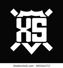Monograma del logotipo XS aislado en forma de escudo con línea redondeada sobre fondo negro