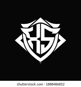 XS Logo-Monogramm mit Design-Vorlage für Schild und Hornform auf schwarzem Hintergrund
