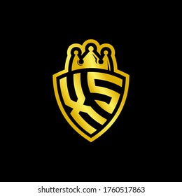 XS monogram logo with shield and crown style design template isolated on black background