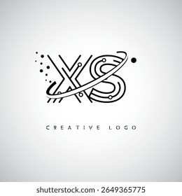 Logotipo de Monograma de Órbita XS - Marca de Letra Mínima Futurista com Linha de Arte Circular, Pontos Inspirados na Tecnologia e Conceito de Movimento Espacial para Identidade de Marca Moderna