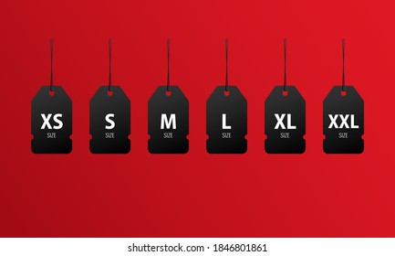 XS, S, M, L, XL, XXL size tag icon set. Clothing label. Shopping. Vector EPS 10. Isolated on background