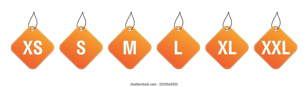 XS, S, M, L, XL, XXL size tag icon set. Clothing label. Shopping. Vector illustration