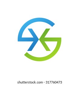 XS SX initial company circle S logo blue green