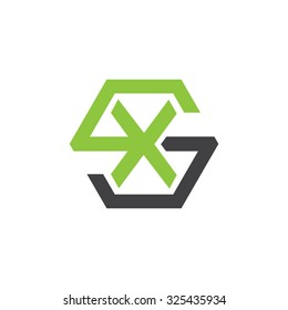 XS SX initial logo, hexagon S shape logo green