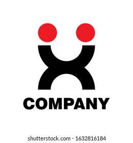 X-shaped logo with two circles on it, for a company logo or symbol