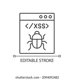 XSS Attack Linear Icon. Cross Site Scripting. Software Attack. Client Side Code. Thin Line Customizable Illustration. Contour Symbol. Vector Isolated Outline Drawing. Editable Stroke. Arial Font Used