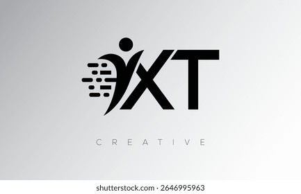 XT Creative Digital Monogram Logo – Futuristic Letter mark Design Featuring Human Shape, Pixel Motion and Minimal Tech Style for Innovative Branding Identity