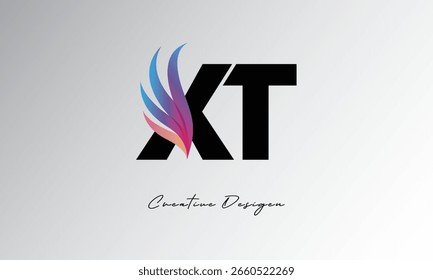 XT Feather Gradient Logo – Elegant Wing Monogram for Modern Branding and Visual Identity Design