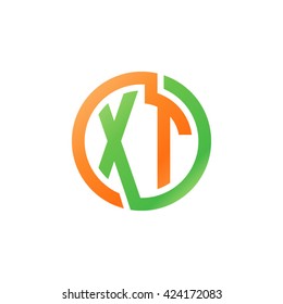 XT initial letters looping linked circle logo orange green