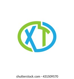 XT initial letters looping linked ellipse logo blue green