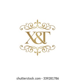 X&T Initial logo. Ornament ampersand monogram golden logo