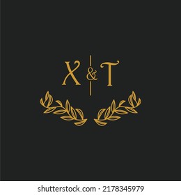 XT initial monogram wedding with creative leaf line