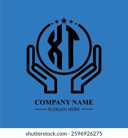 XT initials held within hands, symbolizing trust and protection. The circle represents unity, while stars highlight excellence and ambition.
