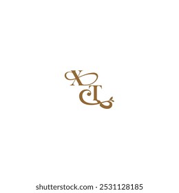 Concepto de boda de monograma de logotipo orgánico moderno de línea de hoja inicial XT
