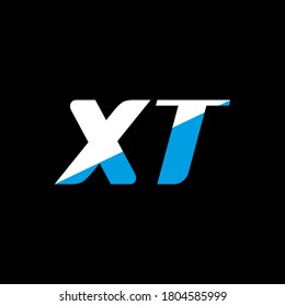 XT letter logo design on black background. XT creative initials letter logo concept. XT icon design. XT white and blue letter icon design on black background.X T
