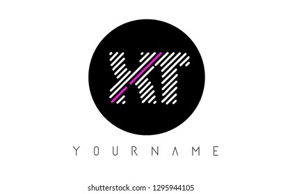 XT Letter Logo Design with White Lines and Black Circle Vector Illustration