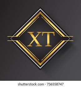 XT Letter logo in a square shape gold and silver colored geometric ornaments