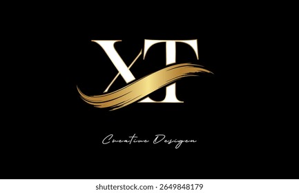 XT Letter Monogram Logo – Elegant Gold Brush Stroke Letter mark for Luxury Branding, Fashion, Boutique  Premium Identity Design
