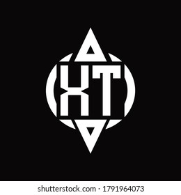 XT Logo with circle rounded combine triangle top and bottom side design template