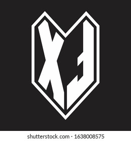 XT Logo monogram with emblem line style isolated on black background