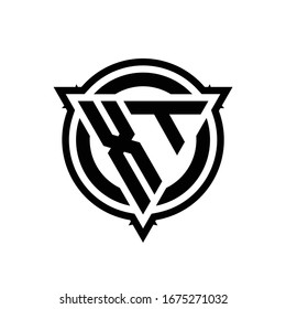 XT logo with triangle shape and circle with outline rounded design template isolated on white background