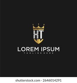 Monograma de carta de luxo XT para design de logotipo de coroa e escudo