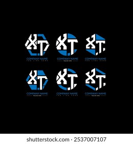 Diseño de conjunto de logotipos minimalista y clásico de XT. Monograma XT poligonal y Vector de forma circular. XT diseño único.
