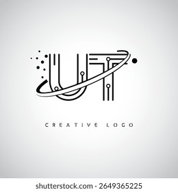 Logotipo do Monograma da Órbita XT - marca de letra mínima futurista com a linha circular de arte, pontos inspirados na tecnologia e conceito de movimento espacial para identidade de marca moderna