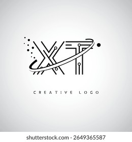 Logotipo del monograma de la órbita de XT – marca mínima futurista de la letra con el arte circular de la línea, los puntos inspirados en la tecnología y el concepto del movimiento del espacio para la identidad moderna de la marca