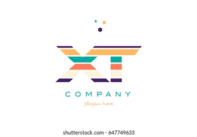 xt x t alphabet letter logo colors colorful line stripe font creative text dots company vector icon design template