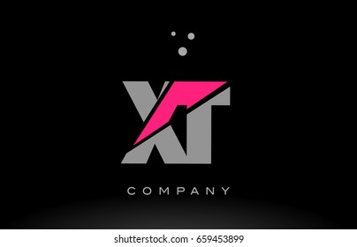 xt x t alphabet letter logo pink grey black creative company vector icon design template
