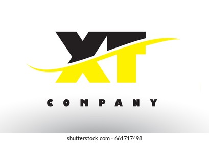 XT X T  Black and Yellow Letter Logo with White Swoosh and Curved Lines.
