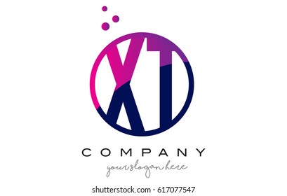 XT X T Circle Letter Logo Design with Purple Magenta Dots Bubbles Vector Illustration