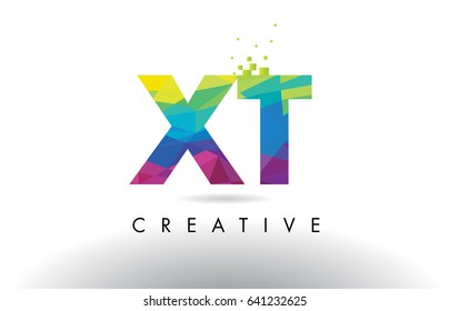 XT X T Colorful Letter Design with Creative Origami Triangles Rainbow Vector.