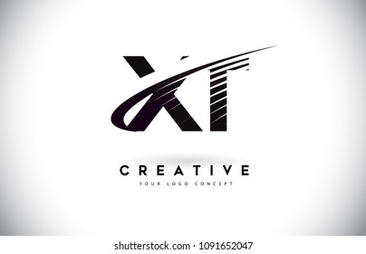 XT X T Letter Logo Design with Swoosh and Black Lines. Modern Creative zebra lines Letters Vector Logo