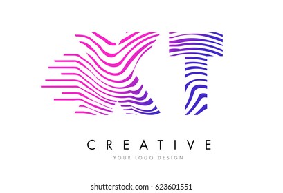 XT X T Zebra Letter Logo Design with Black and White Stripes Vector