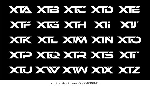 XTA, XTB, XTC, XTD, XTE, XTF, XTG, XTH, XTI, XTJ, XTK, XTL, XTM, XTN, XTO, XTP, XTQ, XTR, XTS, XTT, XTU, XTV, XTW, XTZ, XTZ Letter Initial Logo Design Template Vector Illustration