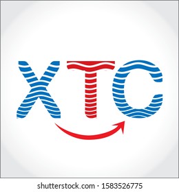 XTC X T C INITIAL LETTER LOGO WITH ARROW ELEMENT (symbol of forward moving business)  AND WAVES IN LETTERS BLUE AND RED COLOR