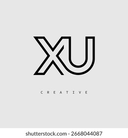 Logotipo de letra criativa XU - Monograma de linha mínima em contorno preto para design de identidade de marca moderno.