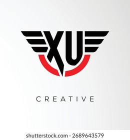 XU Creative Wings Letter Logo with Modern Shield - Powerful Business and Branding Symbol	
